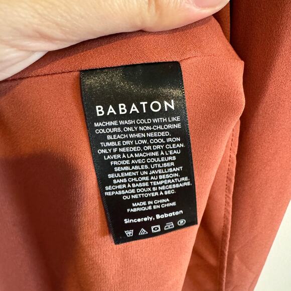 Babaton Aritzia Slit Wrap Dress Brown V-Neck Waist Tie Short Sleeve Sz XS - Picture 5 of 6